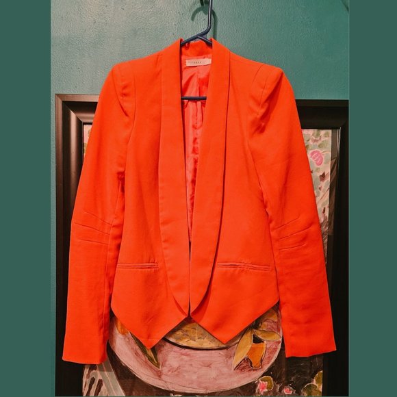 Poppy Red, Cropped, Tuxedo Style Blazer - Picture 3 of 4